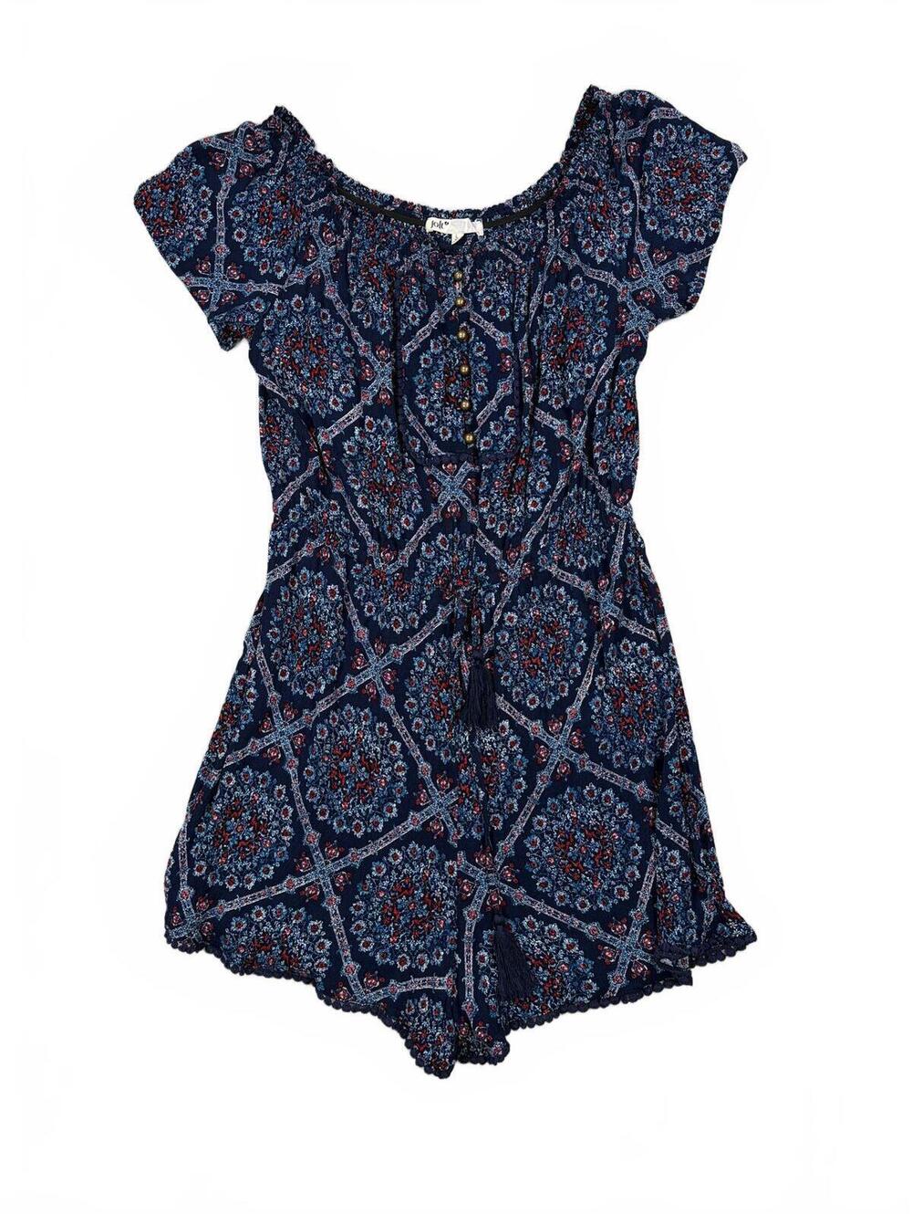 Jolt Romper Boho Paisley Button Down Short Sleeve Tie Front One Piece Size L
